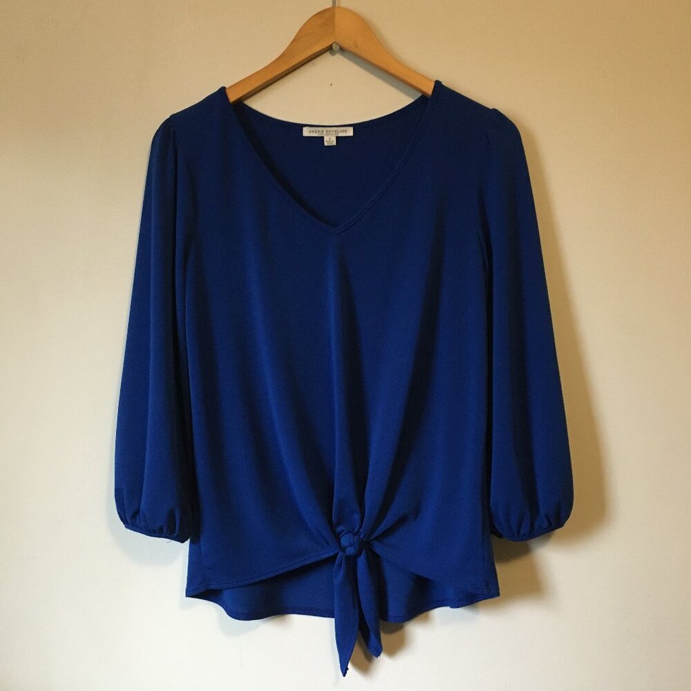 Green Envelope USA Made Indigo Blue Tie Hem Peasant Sleeve Blouse S